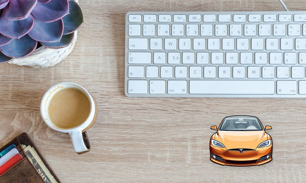 Orange Tesla Model S Front View Sticker