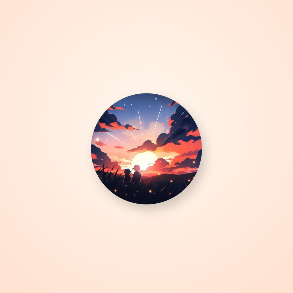 Two Children Watching Sunset Round Sticker