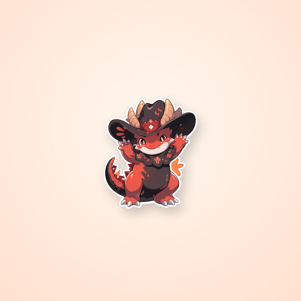 Cute Red Dinosaur in Hat Sticker