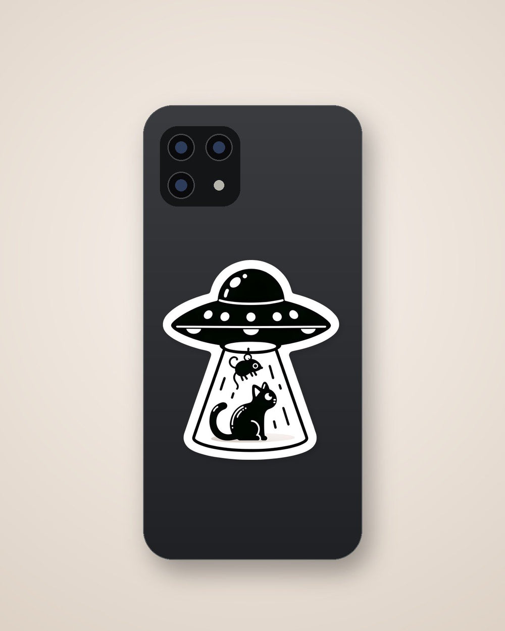 UFO Abducting Cat Mouse Blackwhite Sticker