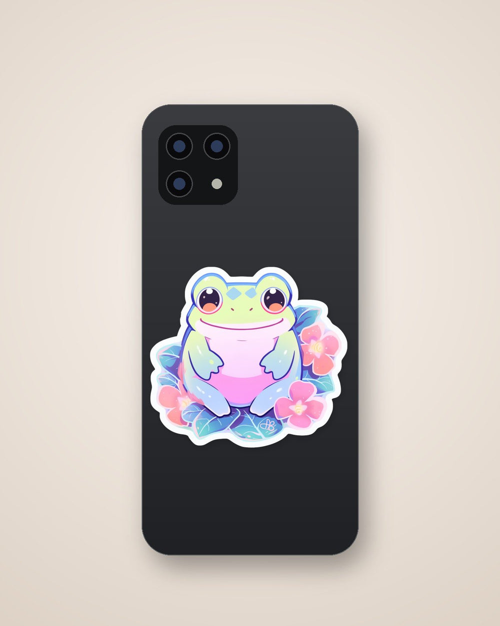 Pastel Cute Frog Sitting in Flowers Sticker