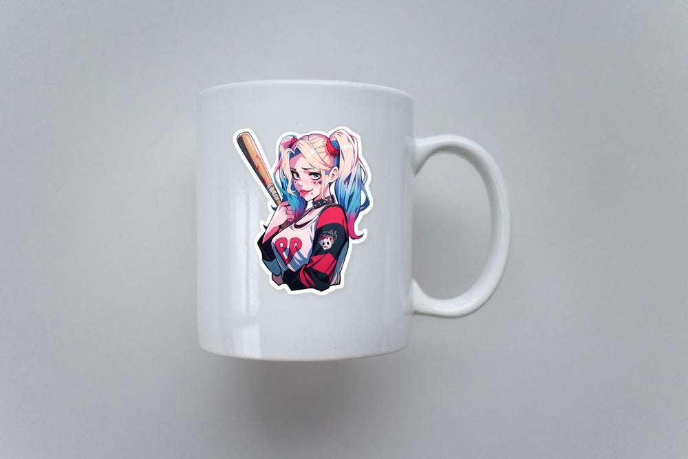 Cute Harley Quinn with Bat Comics Sticker