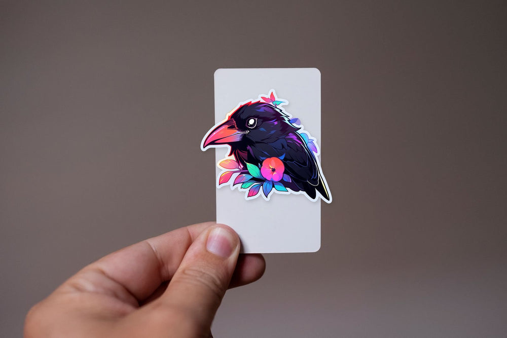 Crow & Leaves Colorful Sticker