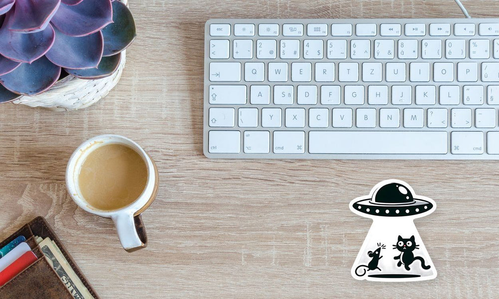 UFO Abducting Cat and Mouse Sticker