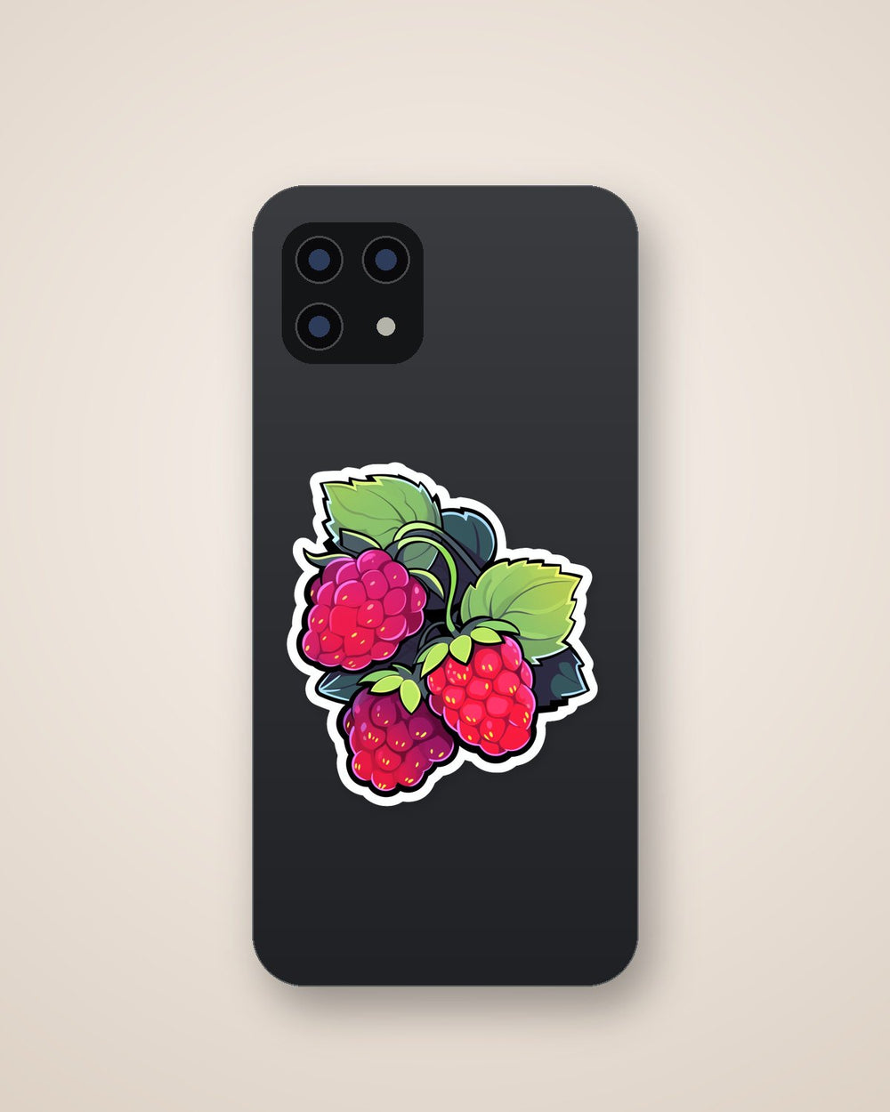 Three Raspberries with Leaves Sticker