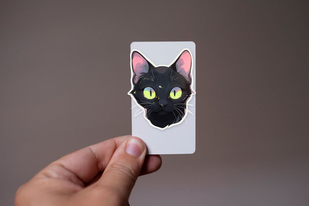 Green-Eyed Black Cat Head Art Sticker