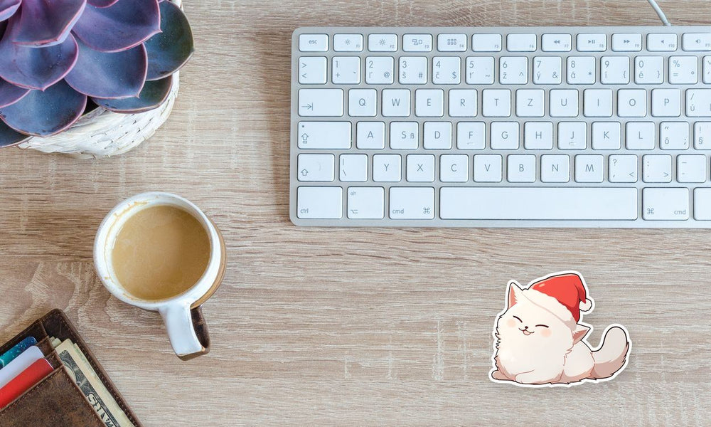 White Cat with a Santa Hat Sticker