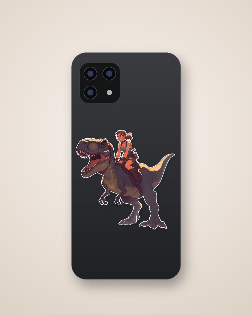 Lara Croft Riding Dinosaur Sticker