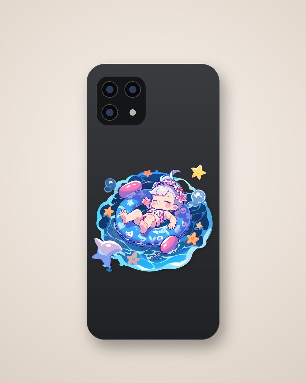 Summer Aesthetic Cute Girl Child on Swim Ring in Water Sticker