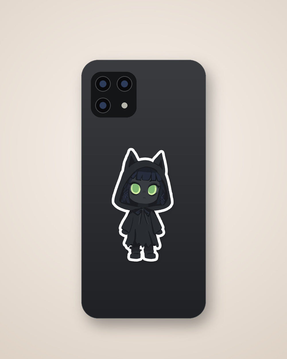 Black Cat Hood Green Eyes Girl Sticker