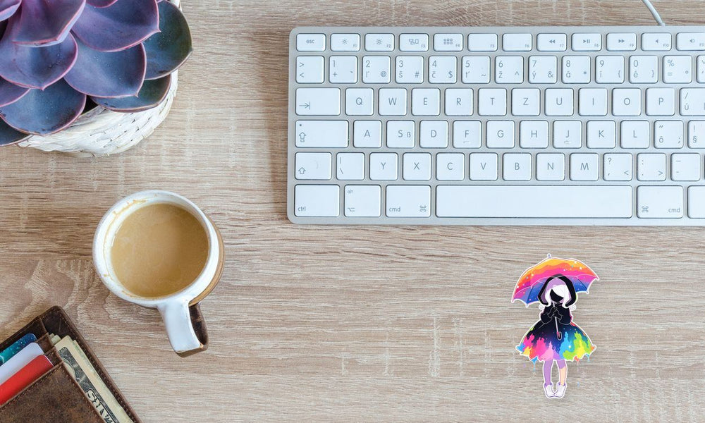 Rainbow Paint Girl Under Umbrella Sticker