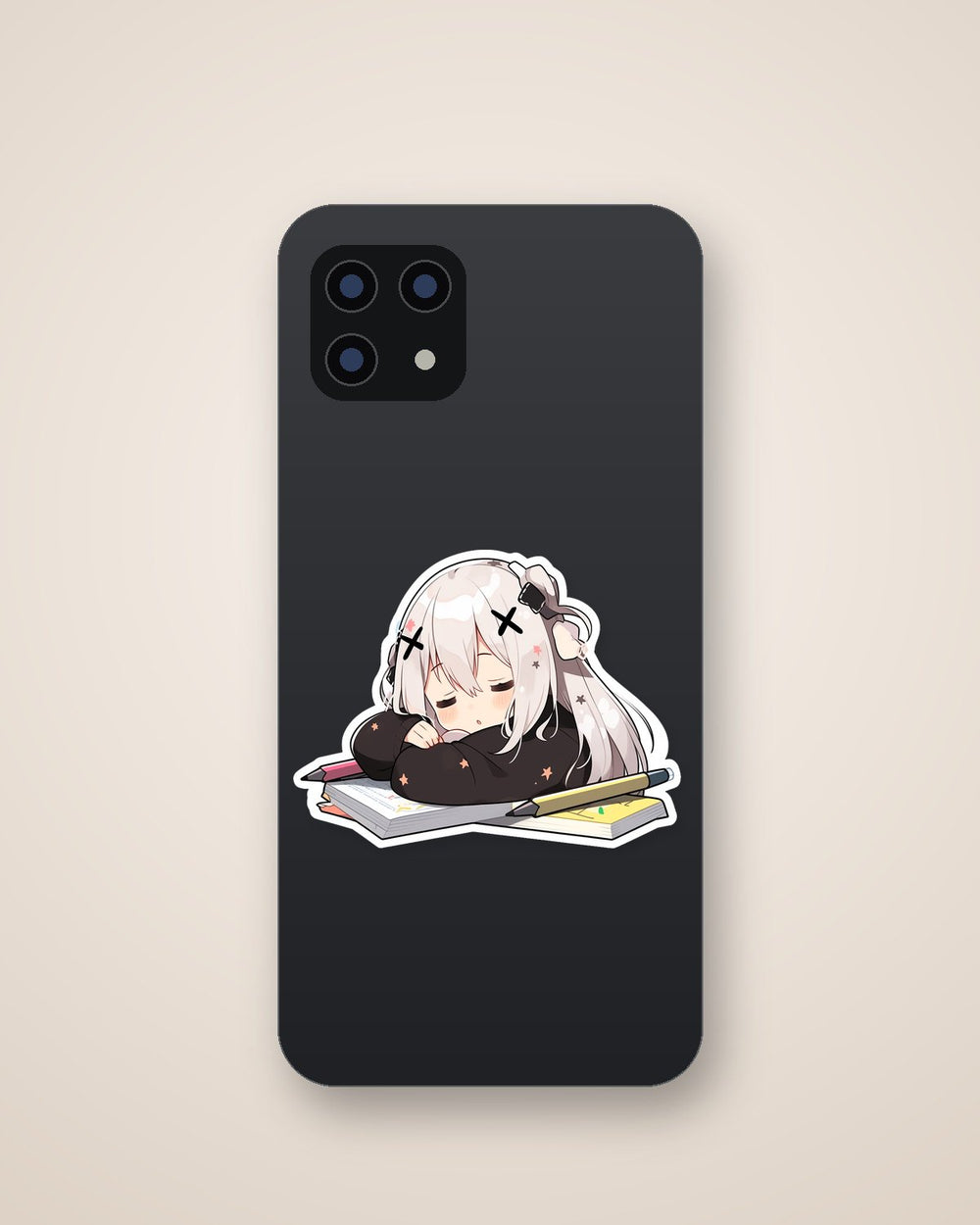Cute Anime Girl Sleeping on Homework Sticker