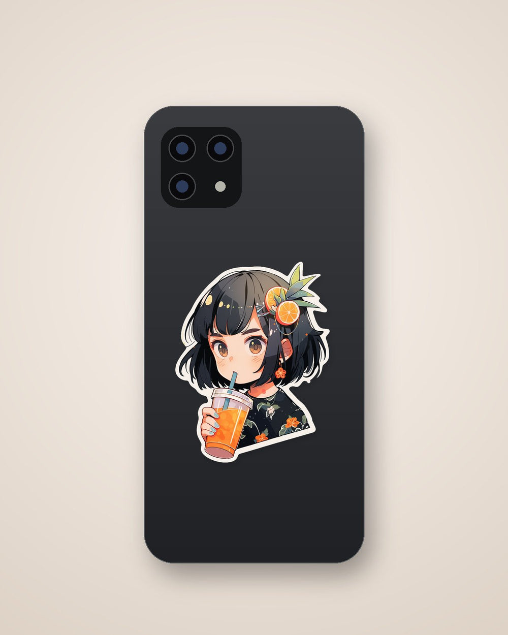 Anime Girl Drinking Orange Juice Sticker