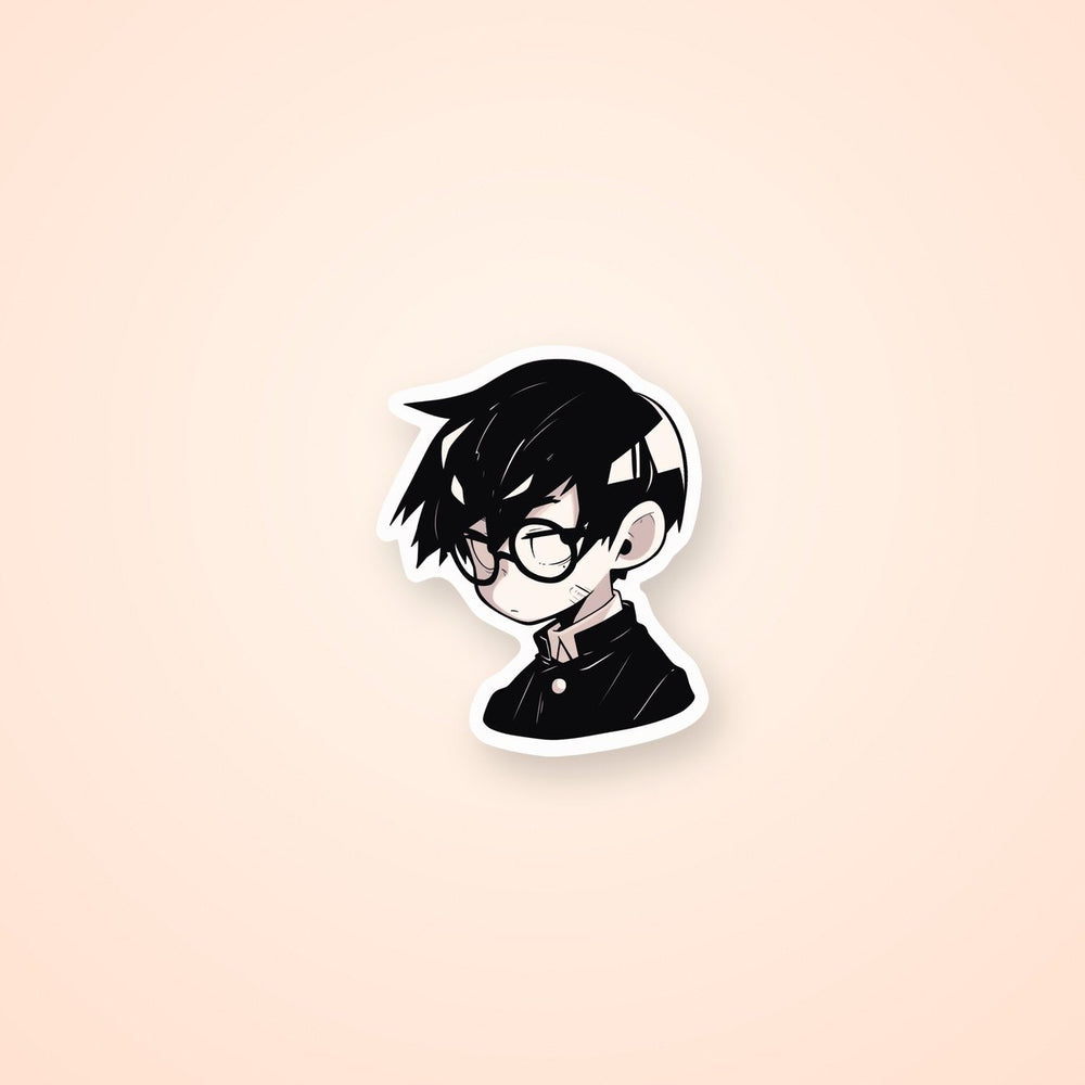 Mysterious Anime Boy in Round Glasses Sticker