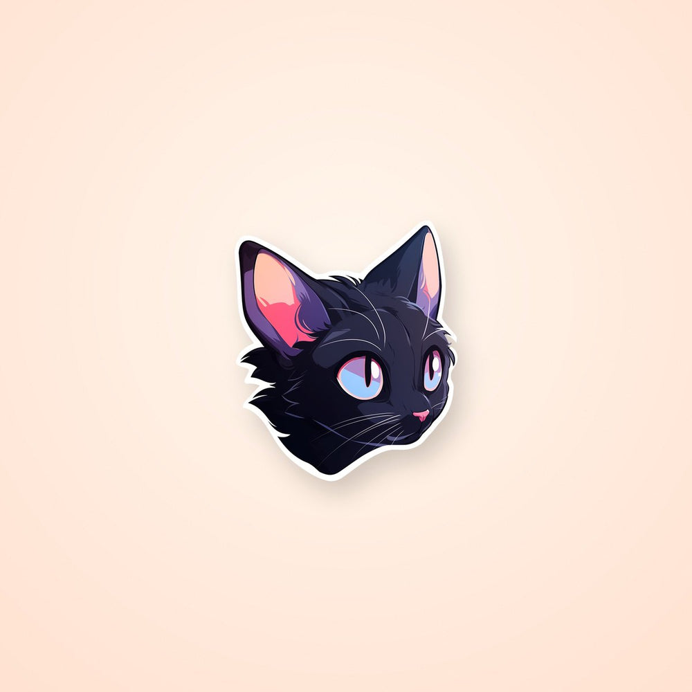 Black Cat Head Cartoon Sticker
