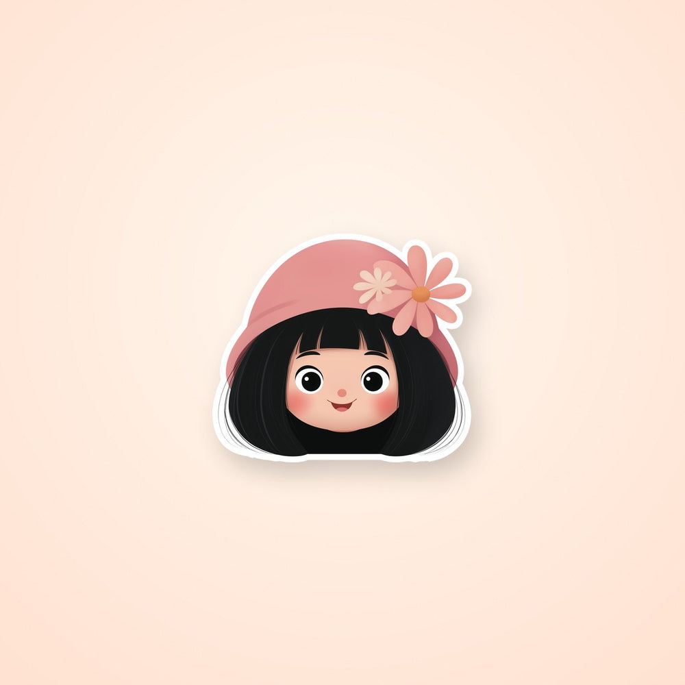 Cute Girl Beret Flower Sticker