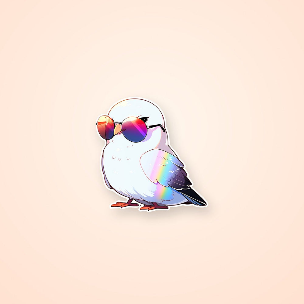 Funny White Bird with Glasses Sticker