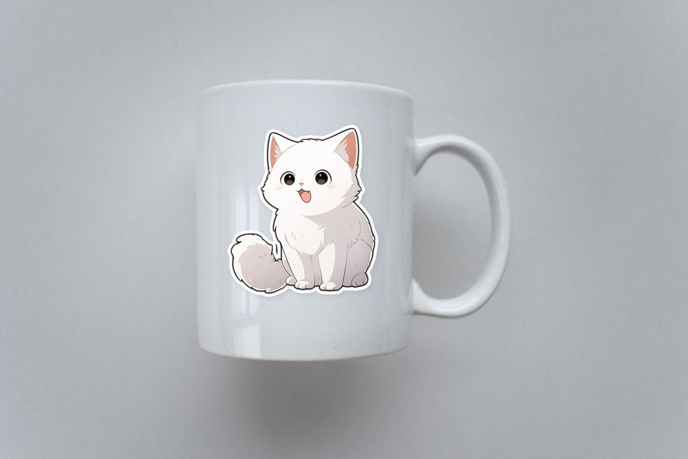 Cute Fluffy White Cat Sticker