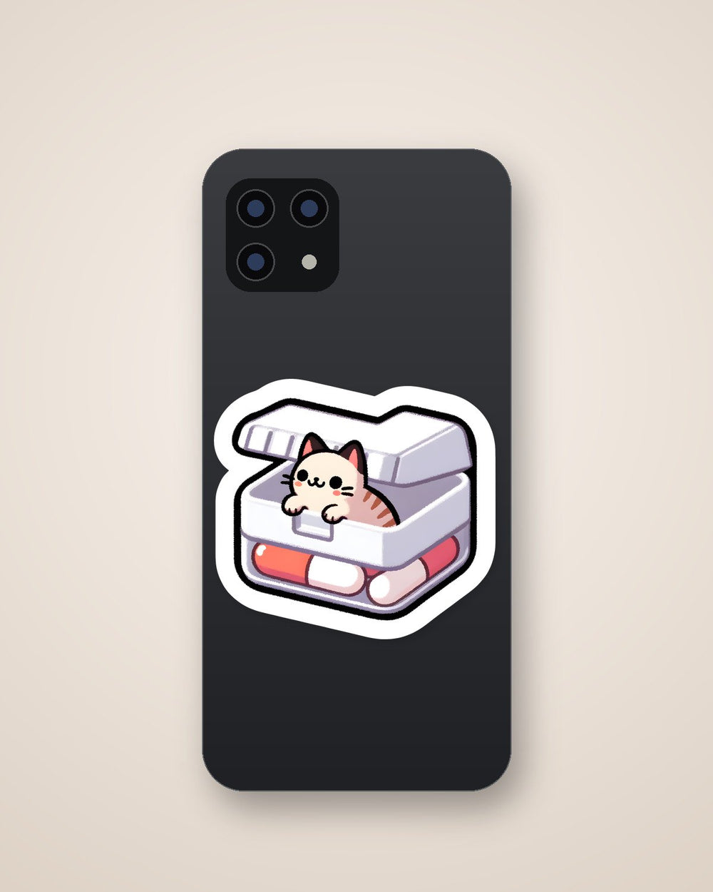Cat in Pill Box Kawaii Sticker