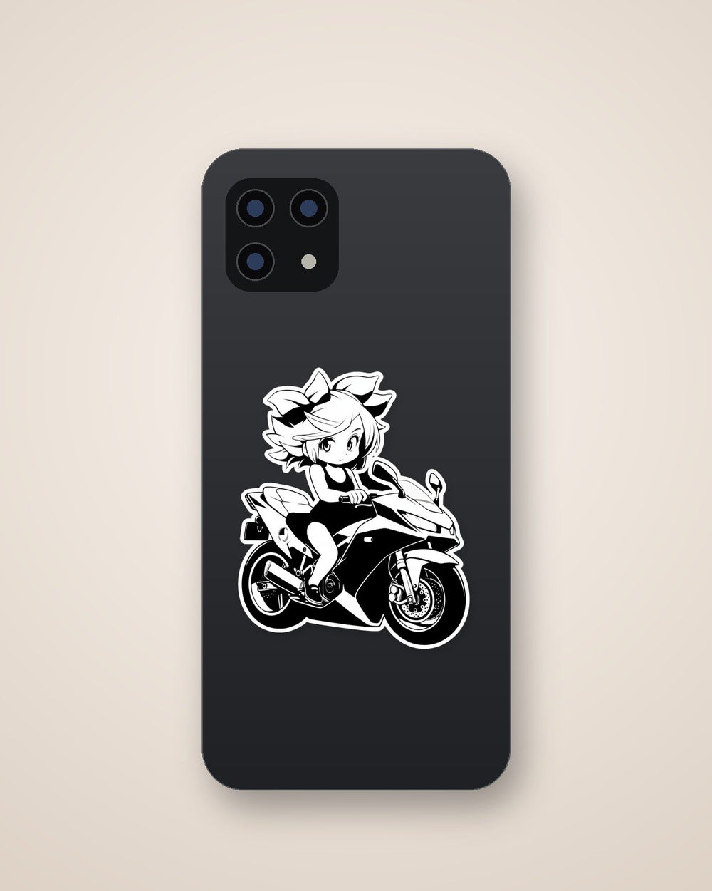 Anime Girl on a Sport Bike B&W Sticker