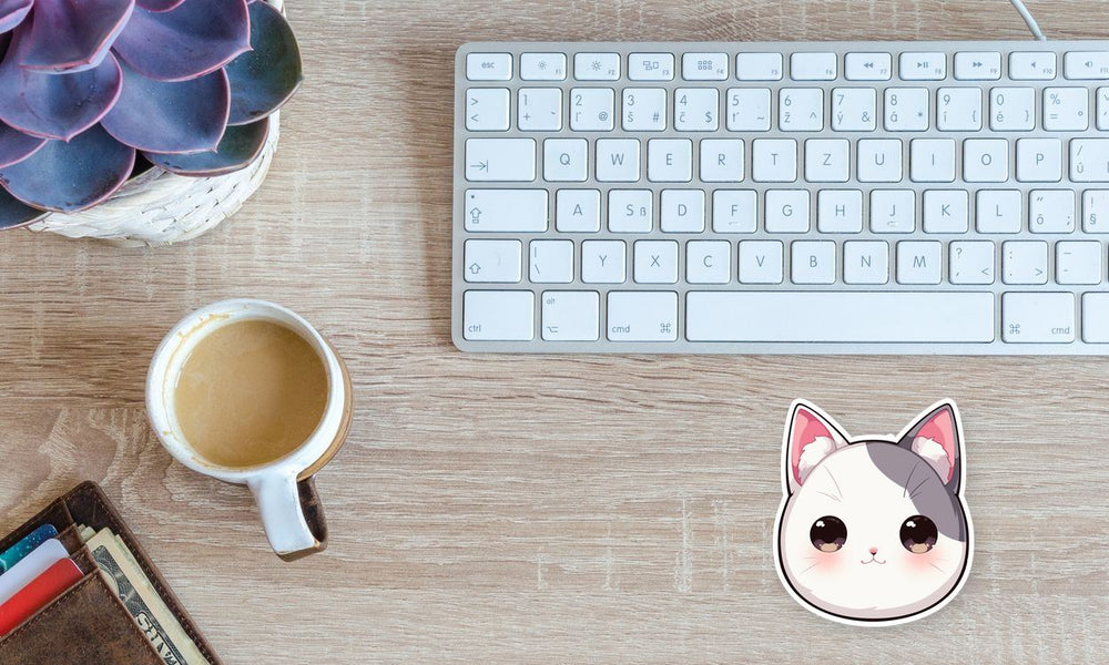 Cute Chibi White Cat Head Sticker