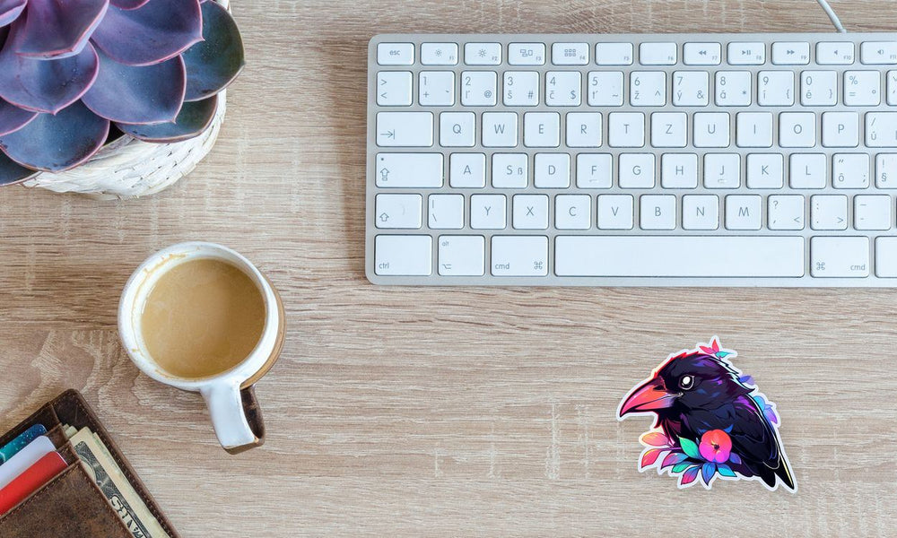 Crow & Leaves Colorful Sticker
