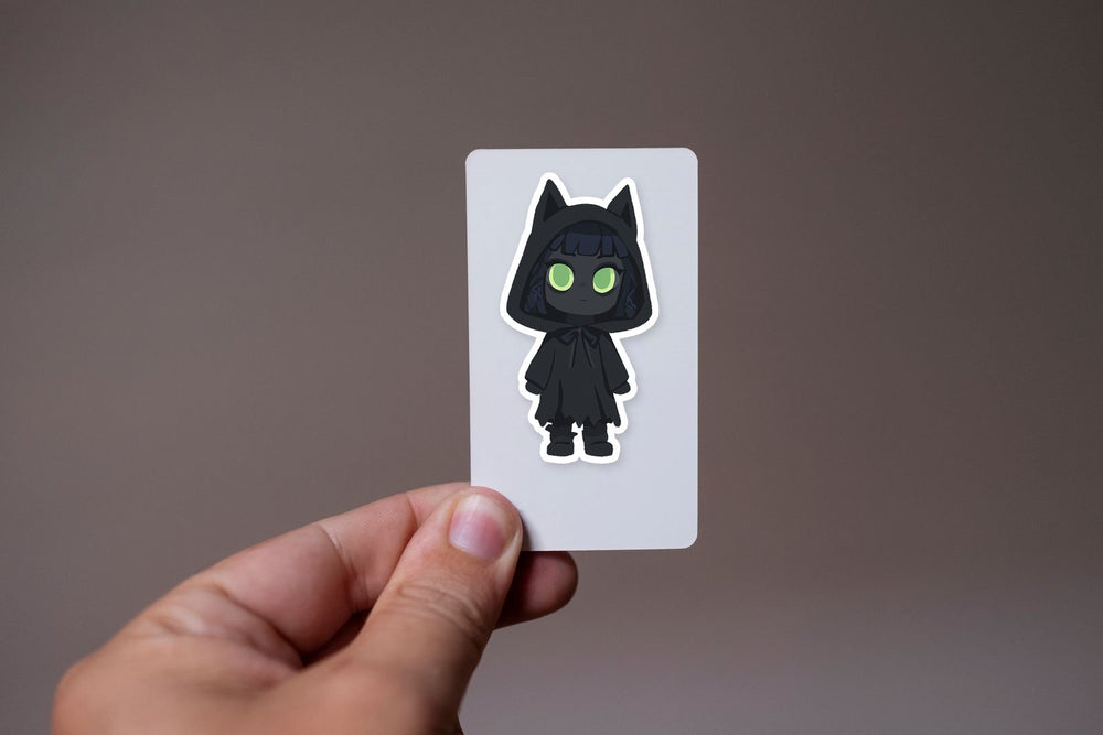 Black Cat Hood Green Eyes Girl Sticker