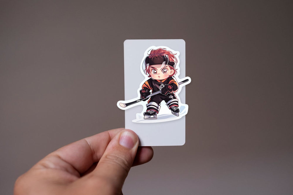 Chibi Anime Guy Playing Hockey Sticker