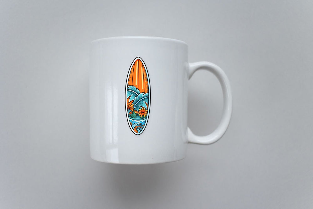 Orange Surfboard with Tropical Plants Print Sticker