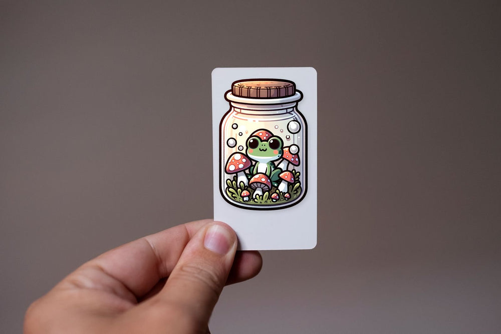 Frog in Mushroom Jar Sticker