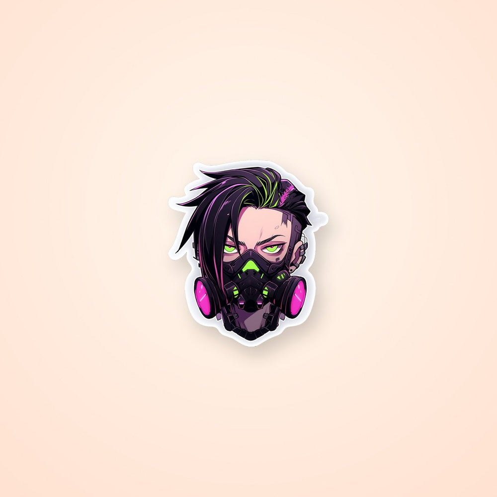 Cyberpunk Girl in Toxic Gas Mask Sticker