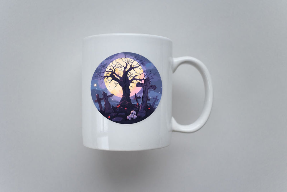 Halloween Cemetery Moon Round Sticker