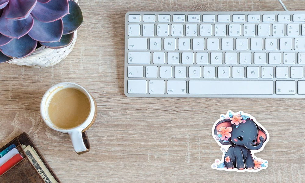 Baby Elephant with Flowers Sticker