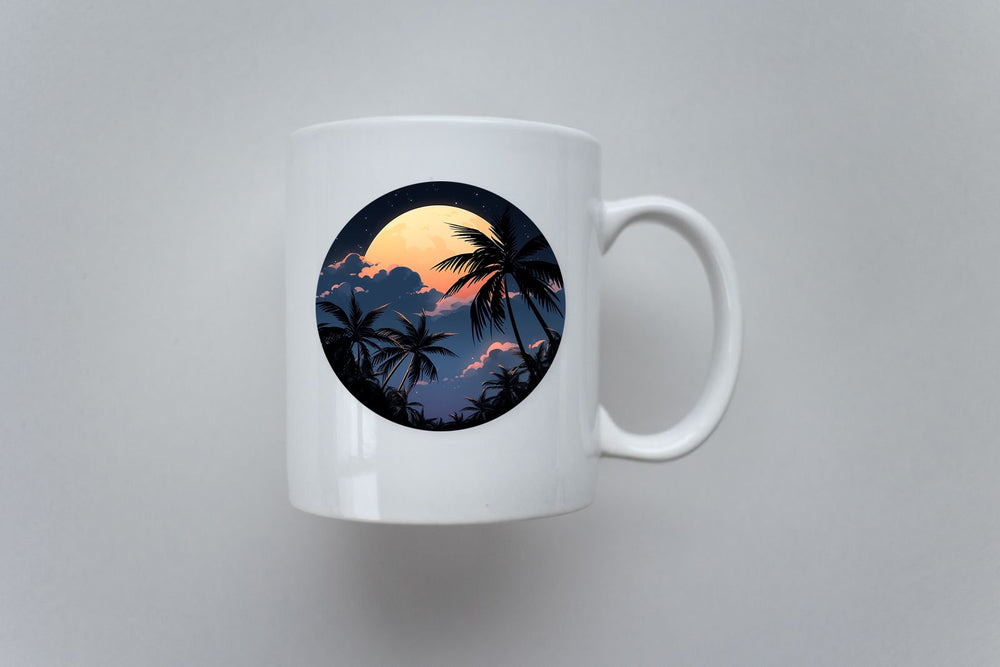 Night Palms & Orange Moon Round Sticker