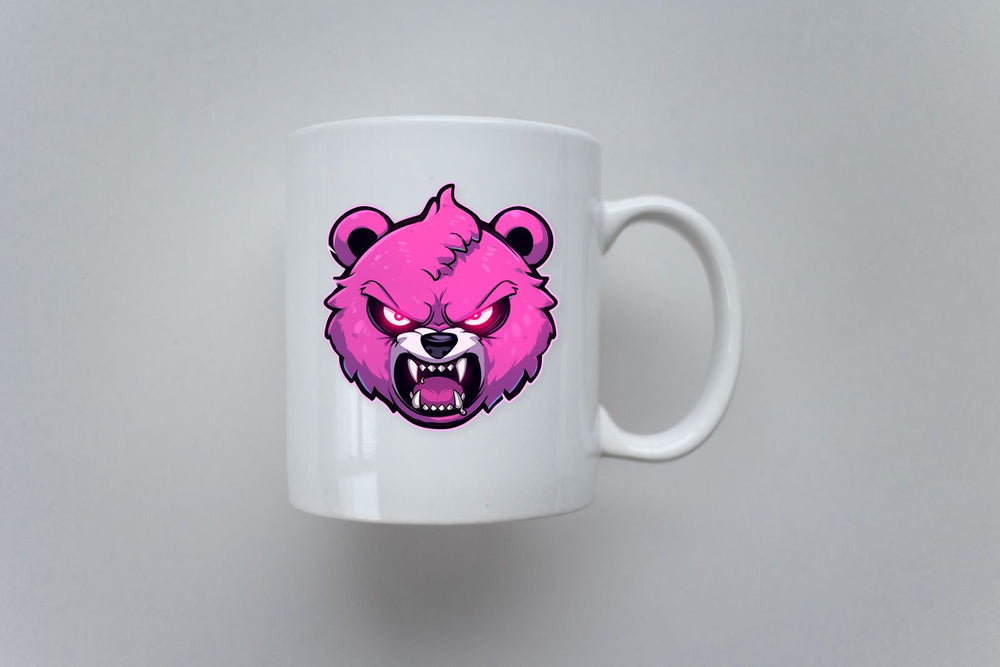 Angry Pink Bear Head Sticker