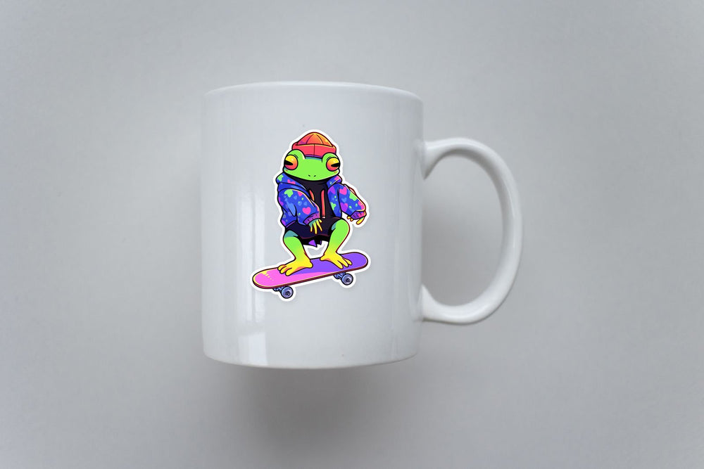 Colorful Trippy Frog on Skateboard Sticker