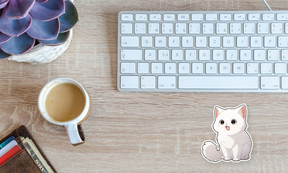 Cute Fluffy White Cat Sticker
