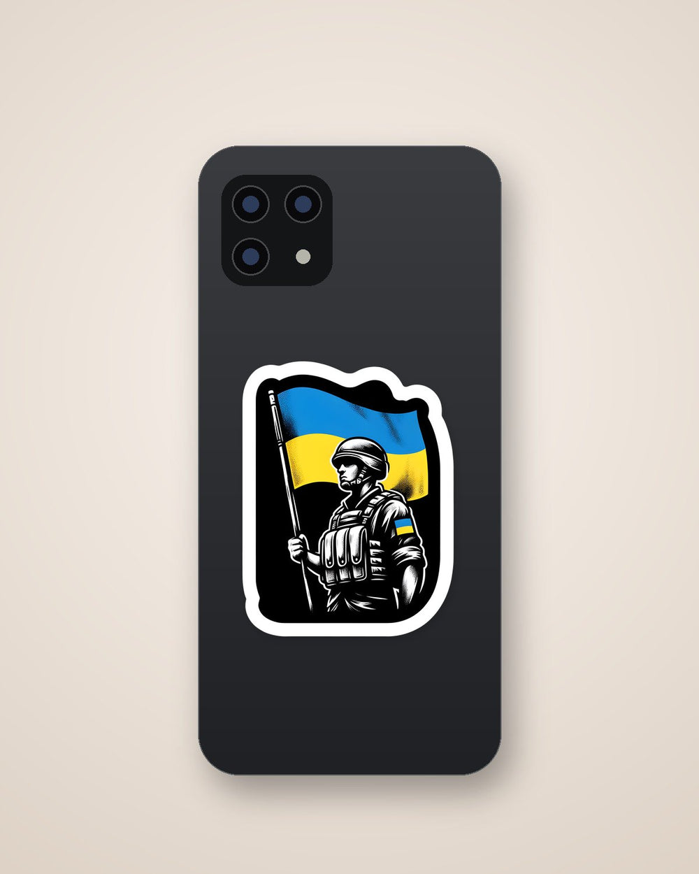 Ukrainian Soldier with a Flag Sticker