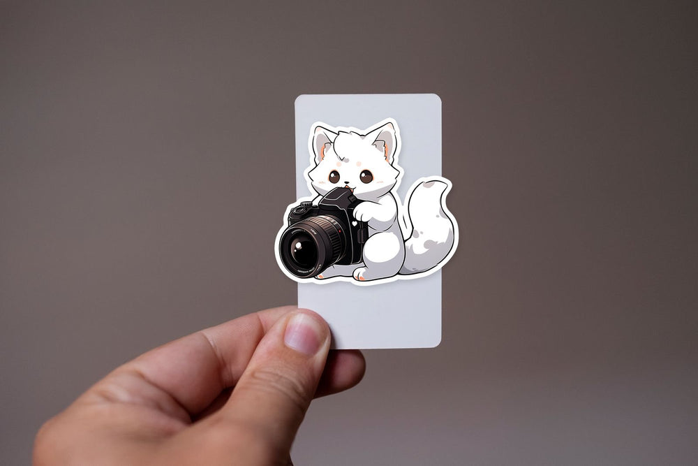 Cute White Cat Photographer Sticker