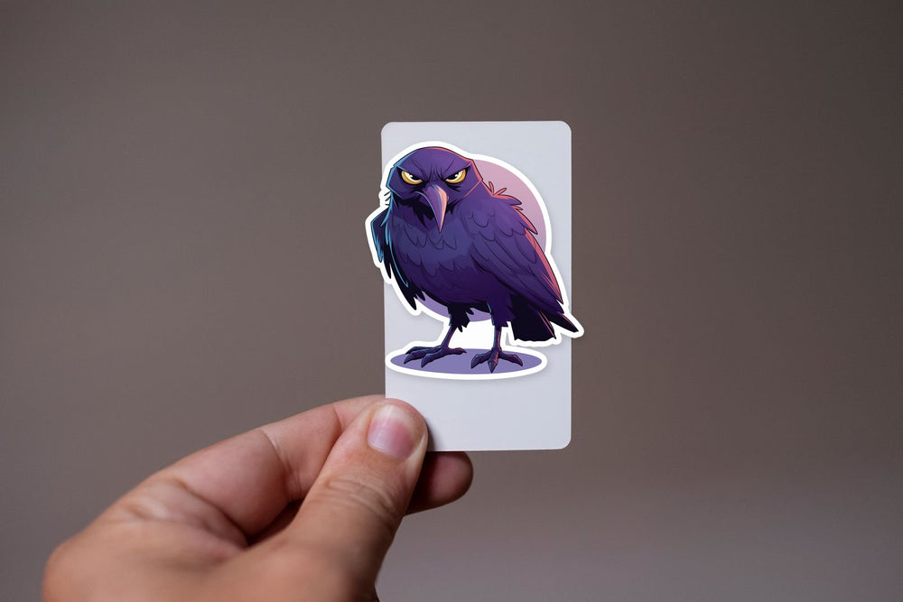 Grumpy Raven Cartoon Sticker