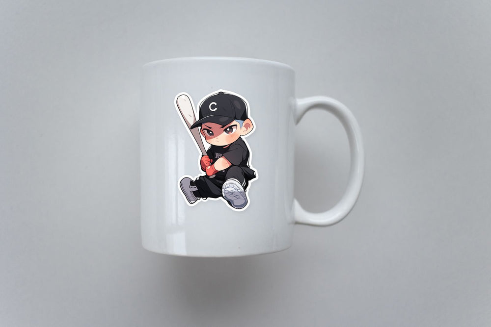 Cute Baseball Player Sitting with Bat in Hands Sticker