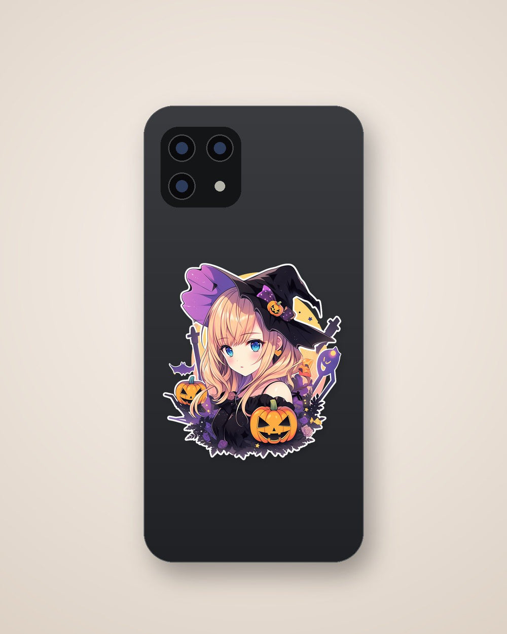 Cute Anime Girl with Pumpkins Halloween Sticker