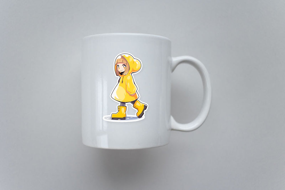 Cute Anime Girl in Yellow Raincoat Sticker