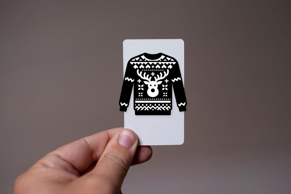 Black and White Ugly Christmas Sweater Deer Sticker