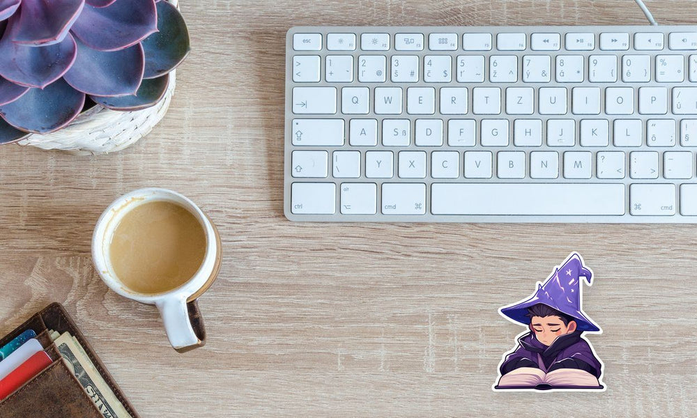 Sad Wizard Reading Book Sticker