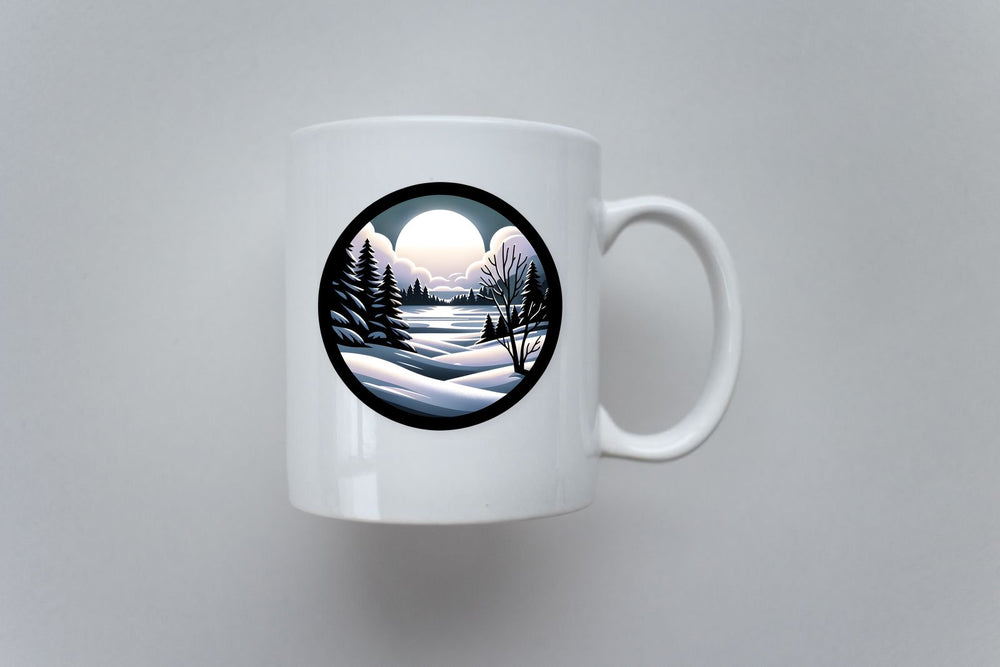 Snowy Forest & Moon Round Sticker