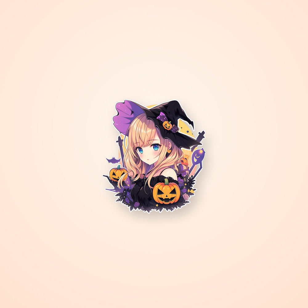 Cute Anime Girl with Pumpkins Halloween Sticker