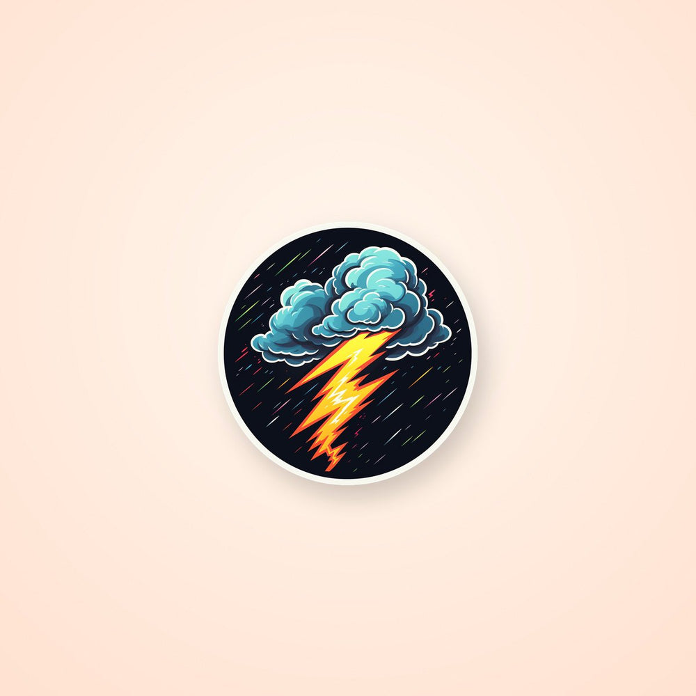 Cloud with Lightning Round Sticker