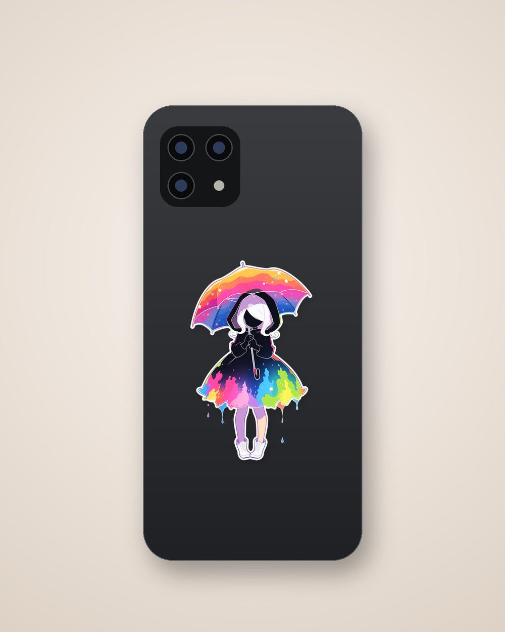 Rainbow Paint Girl Under Umbrella Sticker