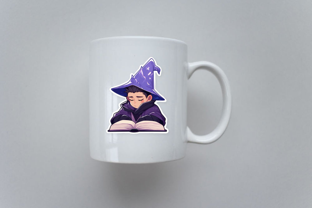 Sad Wizard Reading Book Sticker